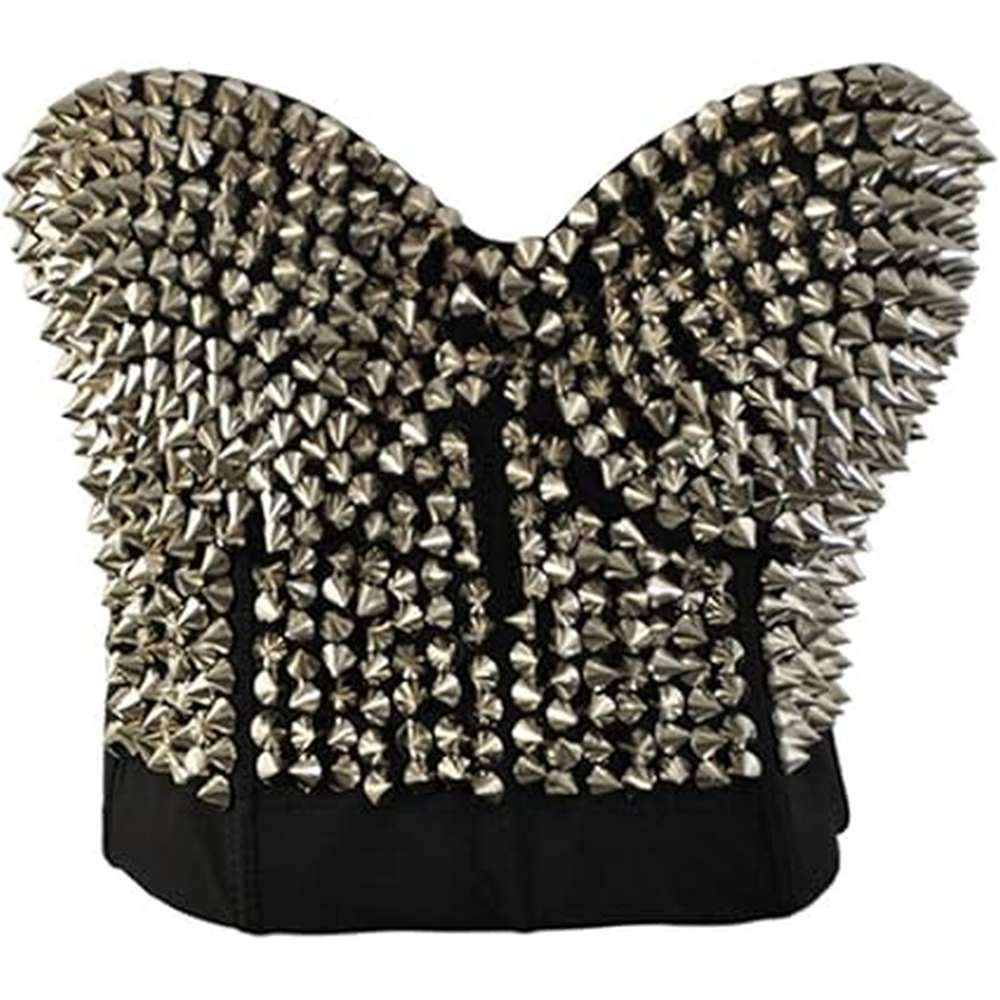 Zac's Alter Ego - Silver Spike Stud Bustier Korset top - Zilverkleurig/Zwart
